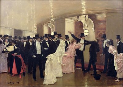 Una discusión en los pasillos de la ópera, 1889 de Jean Beraud