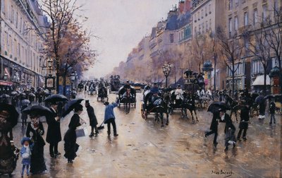 Boulevard Poissonière bajo la lluvia, hacia 1880 (óleo sobre lienzo) de Jean Beraud
