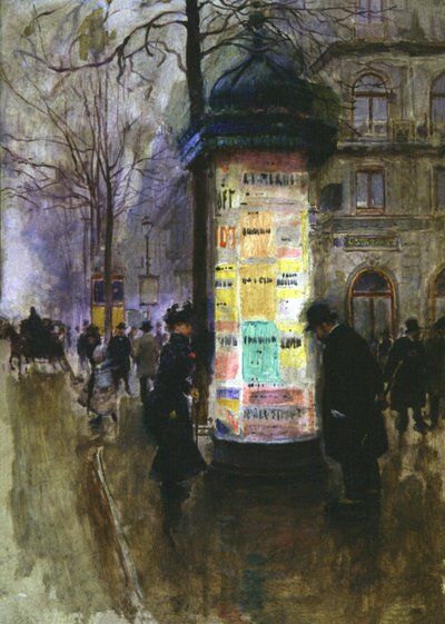 Columna de Morris, c.1900 (acuarela) de Jean Beraud