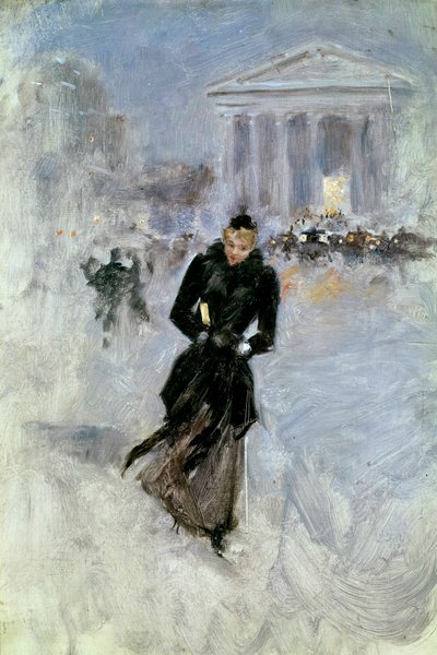 Joven elegante en la rue Royale en París de Jean Beraud