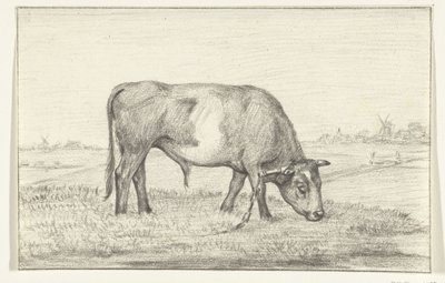 Toro pastando en un prado, a la derecha de Jean Bernard