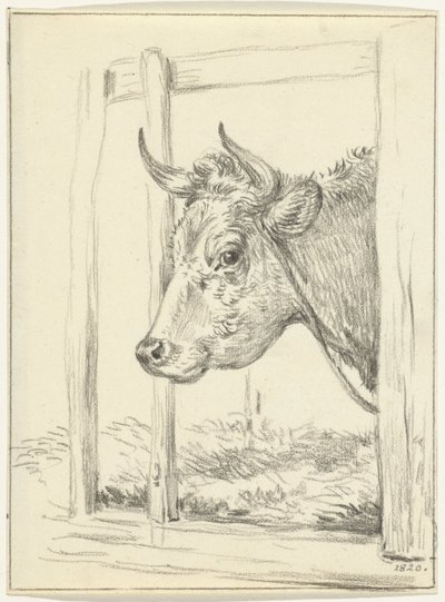 Cabeza de vaca, en un establo, a la izquierda de Jean Bernard