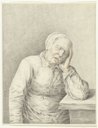 Anciana durmiendo cabeza en mano de Jean Bernard