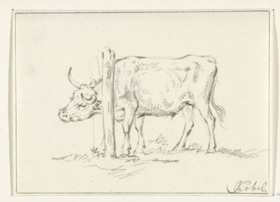 Vaca de pie, con la cabeza entre postes de Jean Bernard