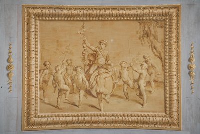Relieve dorado de imitación, con Baco a horcajadas sobre un tonel, rodeado de unos querubines danzantes de Jean Boulanger