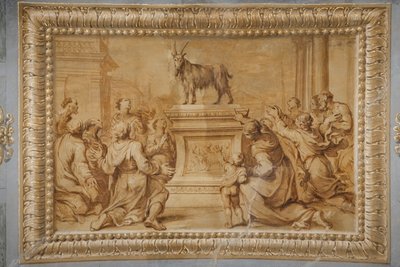 Relieve dorado de imitación, con la cabra colocada en el altar historiado y rodeada de personajes en adoración. de Jean Boulanger
