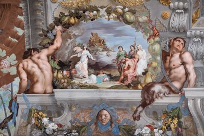 Medea, delante de un trípode, rejuvenece a las enfermeras de Baco colocadas delante de la hechicera en compañía del dios de Jean Boulanger