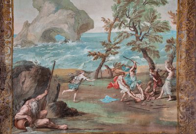Las bacantes matan a Orfeo con piedras y palos por negarse a cantar las alabanzas de Baco de Jean Boulanger
