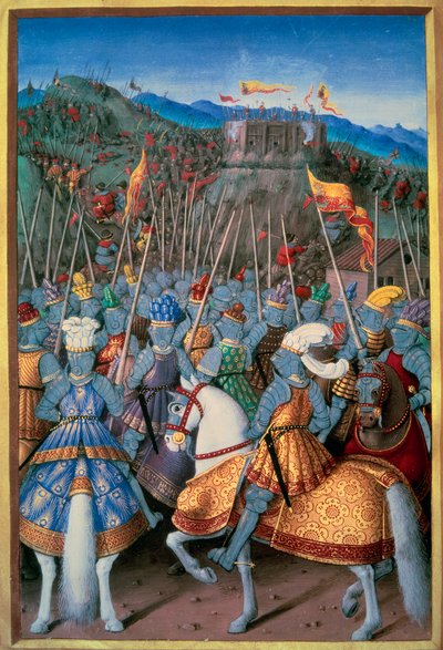 Guerras italianas: El rey Luis XII atacó Génova con sus tropas en 1507. Miniatura de 