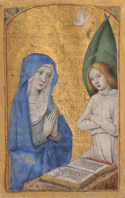 Hoja de manuscrito con la Anunciación de un Libro de Horas de Jean Bourdichon