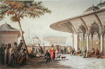 Interior del patio de la mezquita Top-Hani, ilustración de 