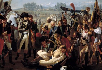 Muerte del General Charles Antoine Desaix de Veygoux (1768-1800) en la Batalla de Marengo el 14/06/1800 bajo la mirada de Napoleón Bonaparte (detalle) de Jean Broc