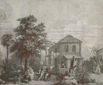 Tiempo en familia, panel de papel tapiz de la serie "Paul et Virginie", por Dufour & Cie, c.1823 de Jean Broc