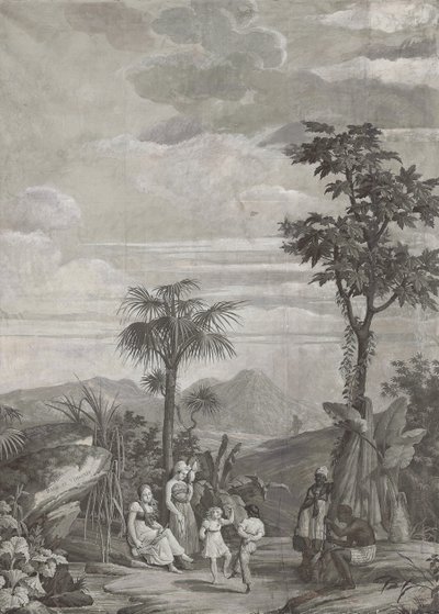Los niños bailan, panel de papel tapiz de la serie "Paul et Virginie", por Dufour & Cie, c.1823 de Jean Broc