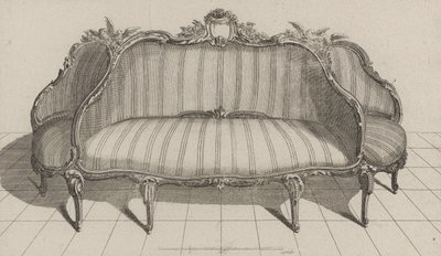 Canapé à Jouë dans le gout Pictoresque, publicado a mediados de la década de 1770 (grabado en papel verjurado) de Jean Charles (after) Delafosse