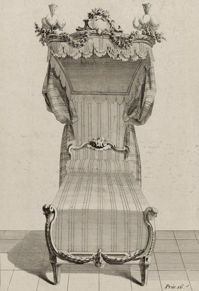 Lit à la Française, publicado a mediados de la década de 1770 (grabado en papel verjurado) de Jean Charles (after) Delafosse