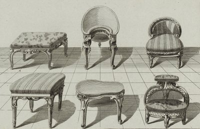 Taburetes, Bidets de Tocador, Escabel, publicado a mediados de la década de 1770 de Jean Charles (after) Delafosse