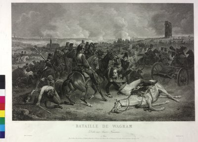 En la batalla de Wagram los días 5 y 6 de julio de 1809 (grabado en cobre) de Jean Charles (after) Langlois