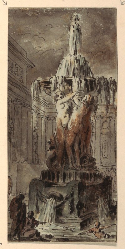 Fantasía arquitectónica con fuente de Jean Charles Delafosse