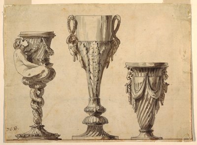 Diseño para un candelabro, copa y jarrón de Jean Charles Delafosse