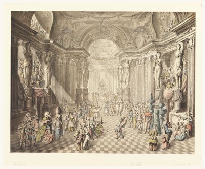 Dibujo, Vista del baile de máscaras, 1770-80 de Jean Charles Delafosse