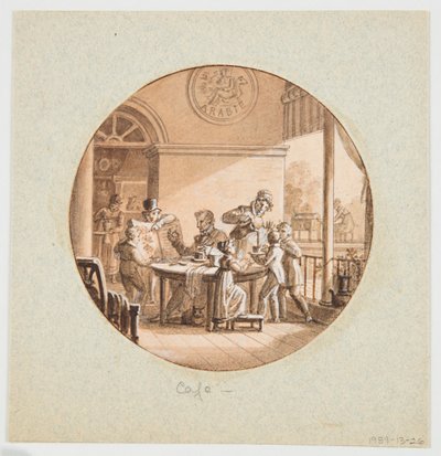 Diseño para un plato de porcelana pintada, Café del Servicio de Objetos de Postre de Jean Charles Develly