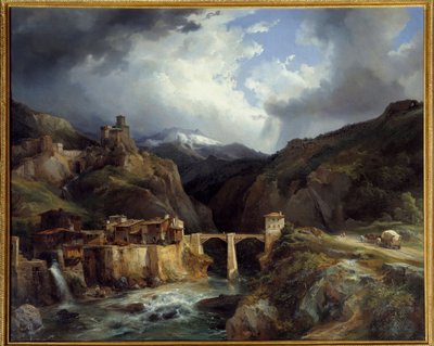 Pueblo y puente de Crevola en la carretera del Simplon de Jean Charles Joseph Rémond