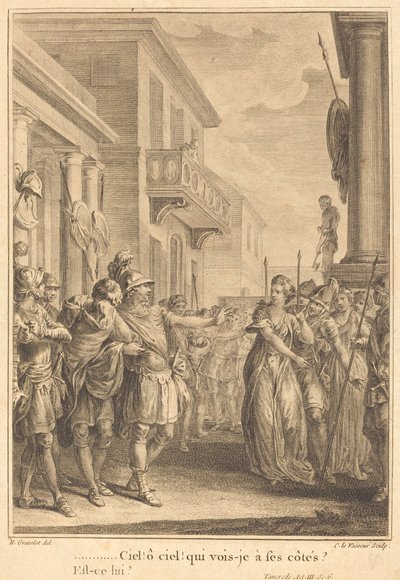 ¡Cielo! ¡Oh cielo! ¿A quién veo a su lado? de Jean Charles Levasseur after Hubert François Gravelot