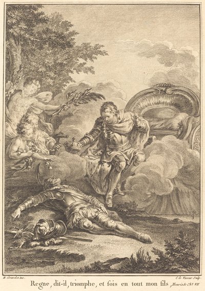 Reina, dijo él, triunfa, y sé en todo mi hijo de Jean Charles Levasseur after Hubert François Gravelot