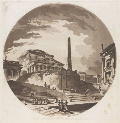 Vista de la rotonda con escaleras en el Tíber, 1766 de Jean Claude Richard de Saint Non