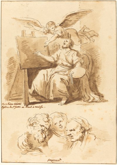 San Lucas en su caballete y cuatro cabezas expresivas de Jean Claude Richard de Saint Non after Jean Honoré Fragonard after Andrea Celesti