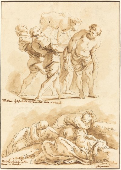 Adoración del Becerro de Oro y Cristo en el Monte de los Olivos de Jean Claude Richard de Saint Non after Jean Honoré Fragonard after Jacopo Tintoretto