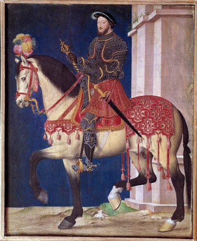 Retrato ecuestre de Francisco I (1494-1547). Pintura de la escuela de Jean Clouet (1475/1485-1540) de Jean Clouet