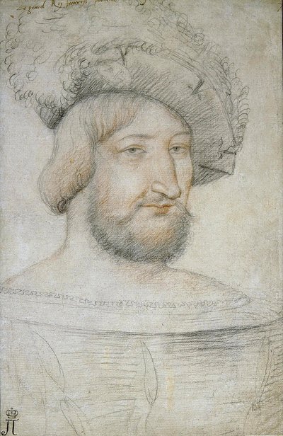Retrato de Francisco I (1494-1547), Rey de Francia por Clouet, Jean (c. 1485-1541). Tiza negra y sanguina sobre papel, tamaño: 29,3x19,1, Primera Mitad del siglo XVI, Museo del Hermitage, San Petersburgo de Jean Clouet