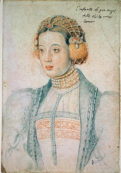 Retrato de María de Portugal (1521-1578), hija de Manuel I de Portugal y Leonor de Austria. Dibujo a piedra negra y sangre por Jean Clouet (1475/1485-1540) de Jean Clouet