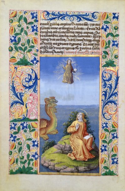 San Juan Evangelista en la isla de Patmos, del Libro de Horas de Luis de Orleans, 1469 de Jean Colombe