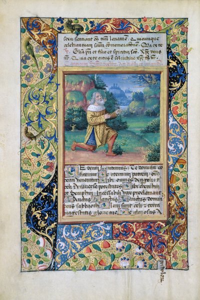El rey David en penitencia ante Dios Padre, del Libro de Horas de Luis de Orleans, 1490 de Jean Colombe