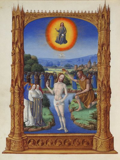 Las muy ricas horas del duque de Berry - El bautismo de Cristo de Jean Colombe