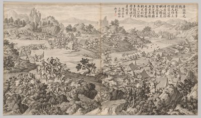 Batalla de Kulongkui: de Escenas de Batalla de la Supresión de Rebeliones, c. 1765-1774 de Jean Damascene Sallusti