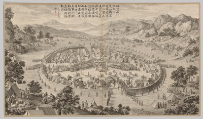 El Khan de Bada Shan presentando tributo: de Escenas de batalla de la represión de rebeliones, c. 1765-177 de Jean Damascene Sallusti