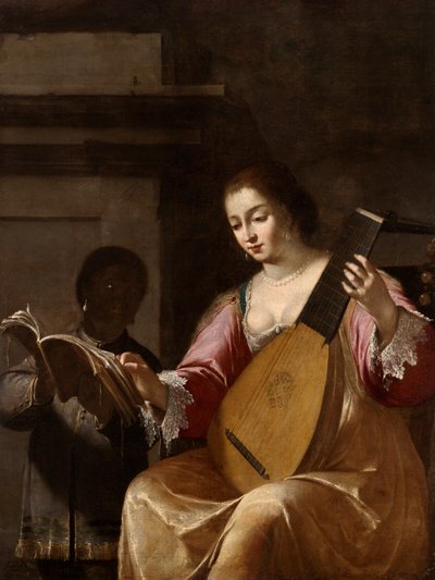 Mujer tocando un laúd de Jean Daret