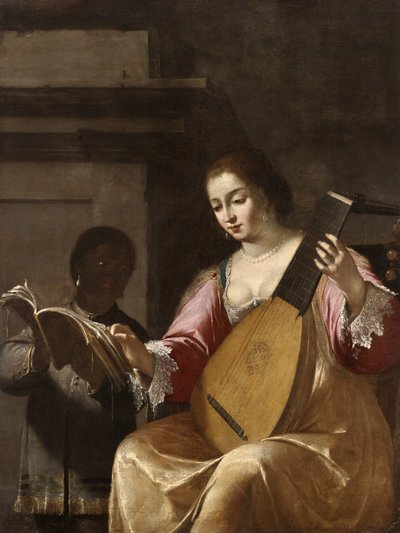 Mujer tocando un laúd, 1638 de Jean Daret
