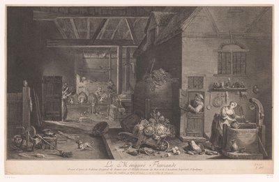 Interior de una casa de campo La Ménagere Flamande (título sobre objeto) de Jean Daullé
