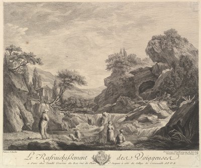 Mujeres viajeras bebiendo agua de Jean Daullé