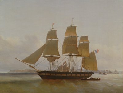 Barco de tres mástiles, en el puerto de Le Havre, 1846 de Jean Dominique Drouin