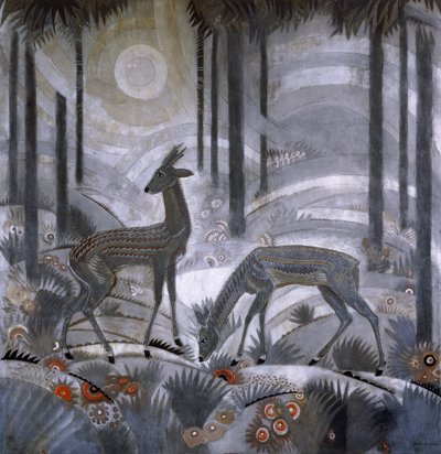 Dos Ciervos en un Bosque, c.1929 de Jean Dunand