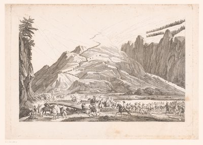 Paisaje de montaña con caballería itinerante (título sobre el objeto) de Jean Duplessis Bertaux (attributed to)