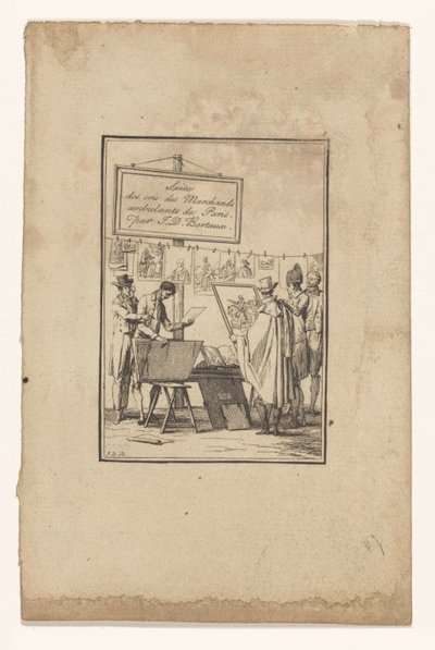 Puesto de un comerciante de impresos
Suite des cris des marchands ambulants de Paris (título de la serie en el objeto) de Jean Duplessis Bertaux
