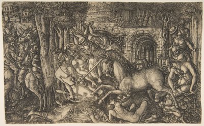 Un rey perseguido por un unicornio, de la serie del Unicornio, ca. 1555 de Jean Duvet