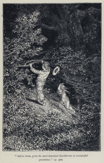 "Delante de ellos, crecían las moras más hermosas en cantidades maravillosas" (grabado) de Jean Edouard Dargent